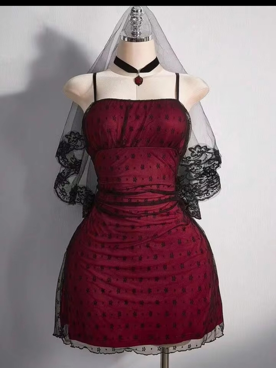 no brand Dresses & Skirts - Burgundy Lace Overlay Floral Mini Dress
